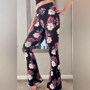 Floral Women's Pants - Black and Purple